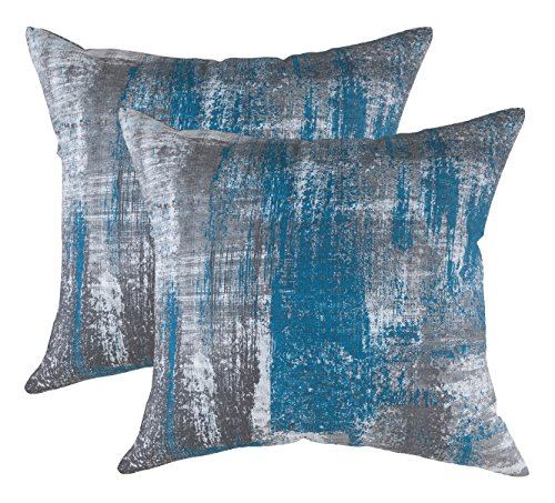 Set of 2 Embroidered Decorative Pillows Covers, Accent Pillows, Throw  Pillows without inserts Included 18x18 (Blue) 