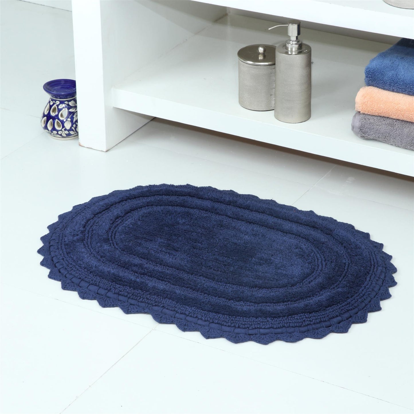 TreeWool - Bath Rug Reversible with Crochet Border (Set of 2)#color_oval-navy-blue