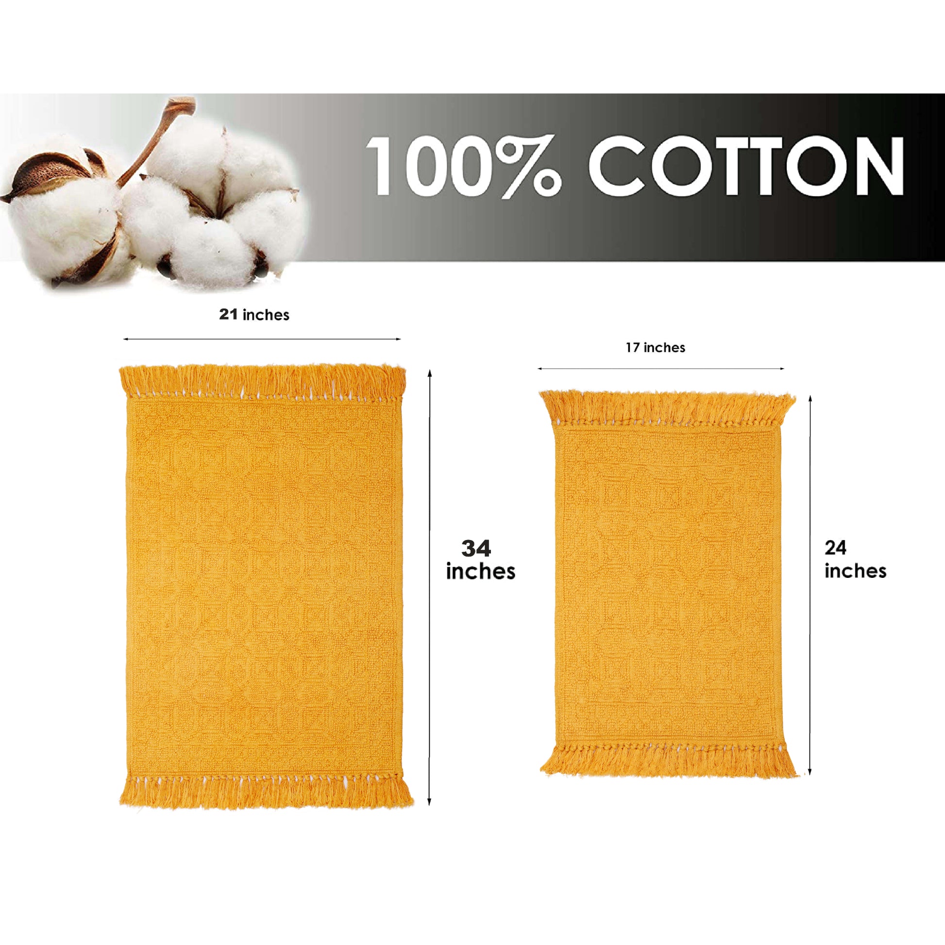 100% cotton hand woven water absorbent bathroom rugs (set of 2) - TreeWool Bathrugs#color_mustard
