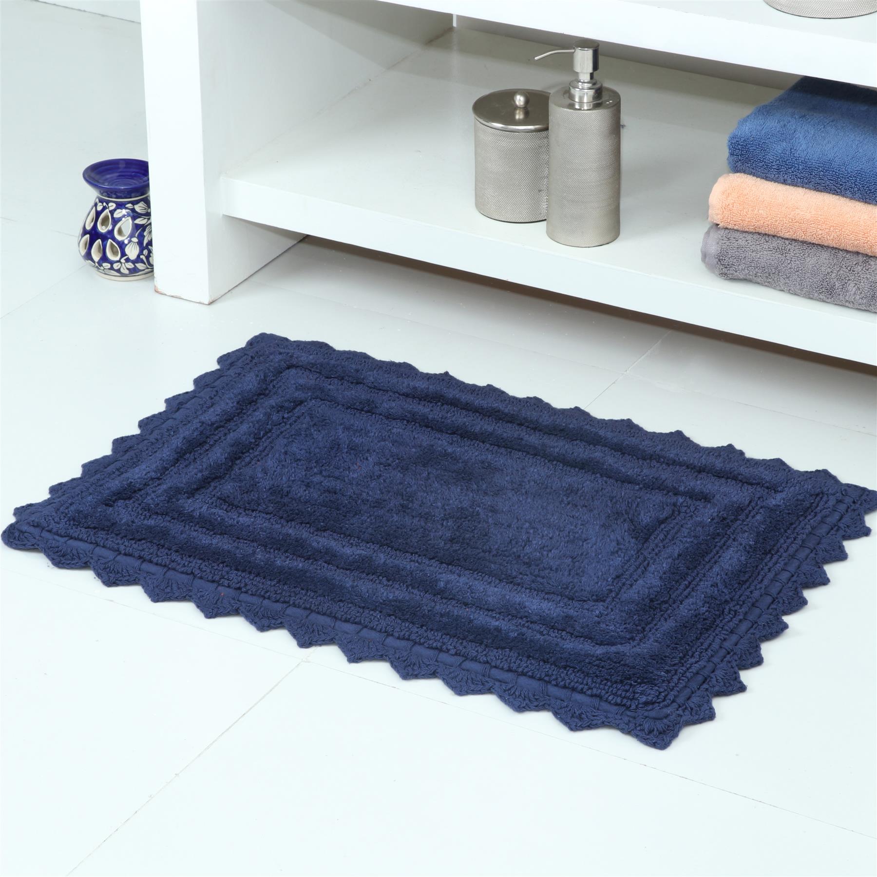 TreeWool - Bath Rug Reversible with Crochet Border (Set of 2)#color_rectangle-navy-blue