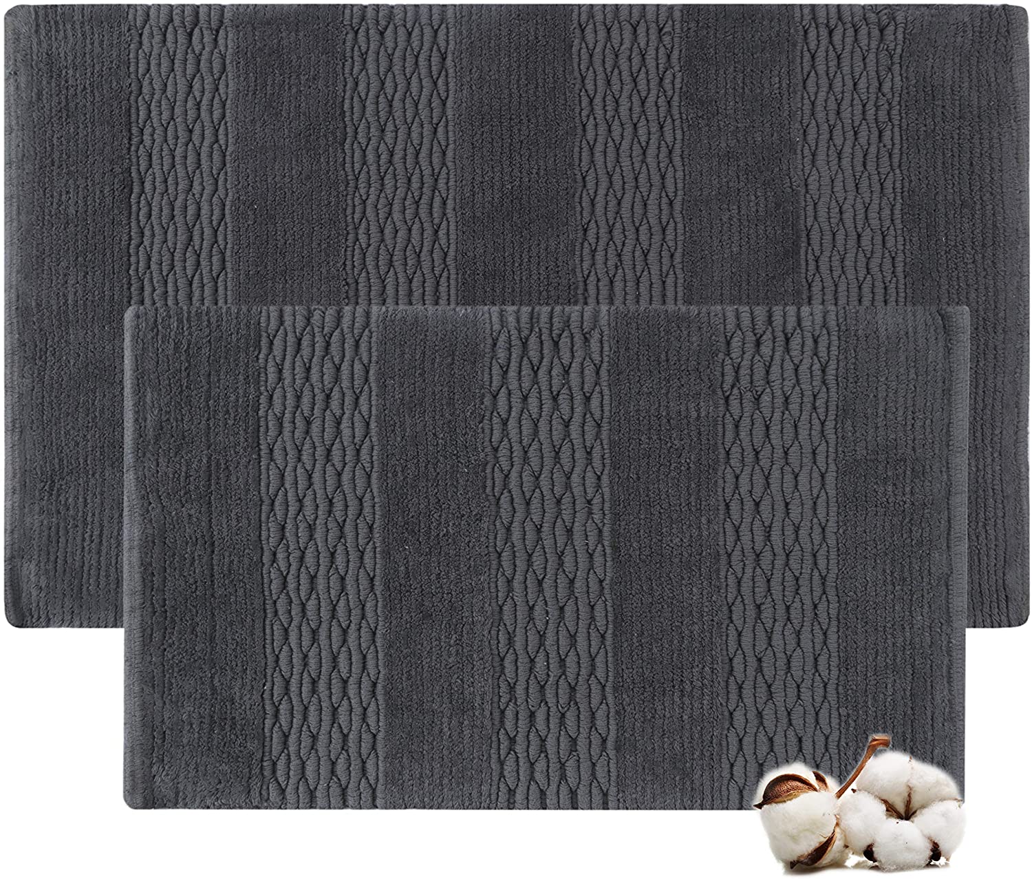 Cotton bath rugs water absorbent stripe design bathmat set of 2 - TreeWool Bathrugs#color_charcoal