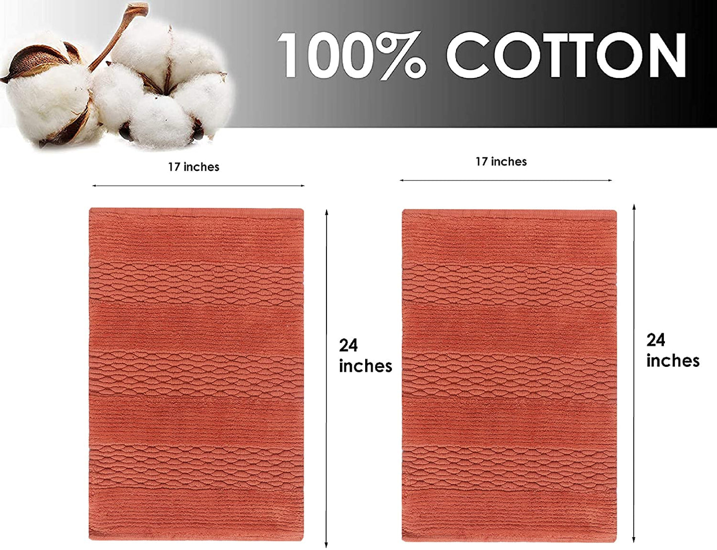 Cotton bath rugs water absorbent stripe design bathmat set of 2 - TreeWool Bathrugs#color_rusty