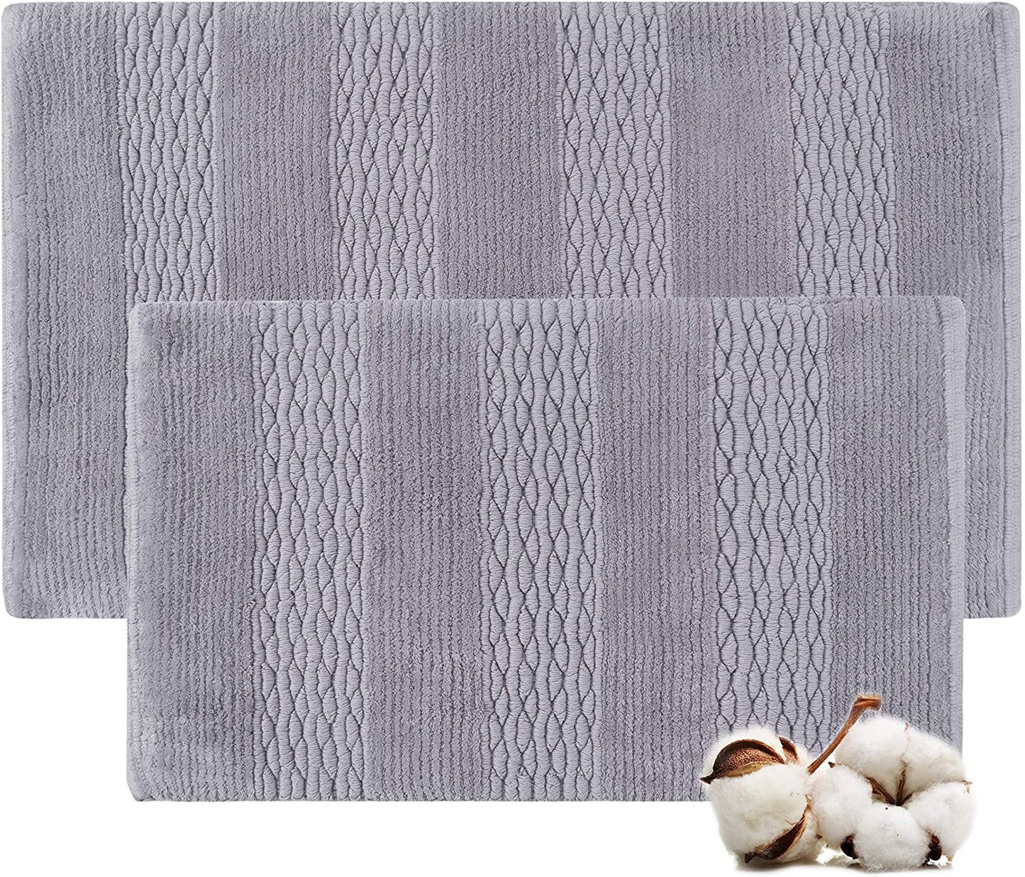 Cotton bath rugs water absorbent stripe design bathmat set of 2 - TreeWool Bathrugs#color_grey
