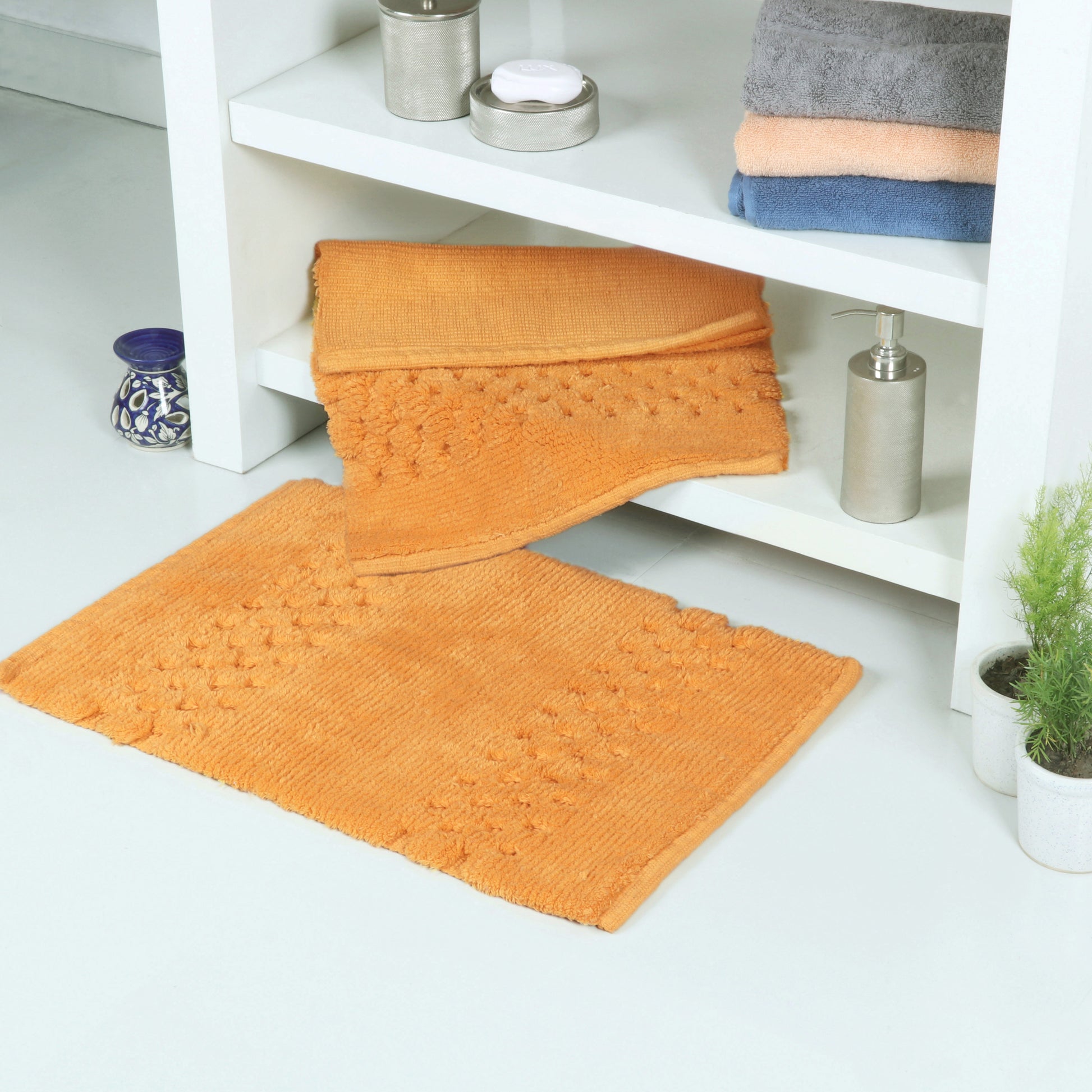 Combo Deal-Terry Towel 6 pc set and Honeycomb Bath rug 17x24/21x34 - TreeWool Bundle Deal#color_mustard