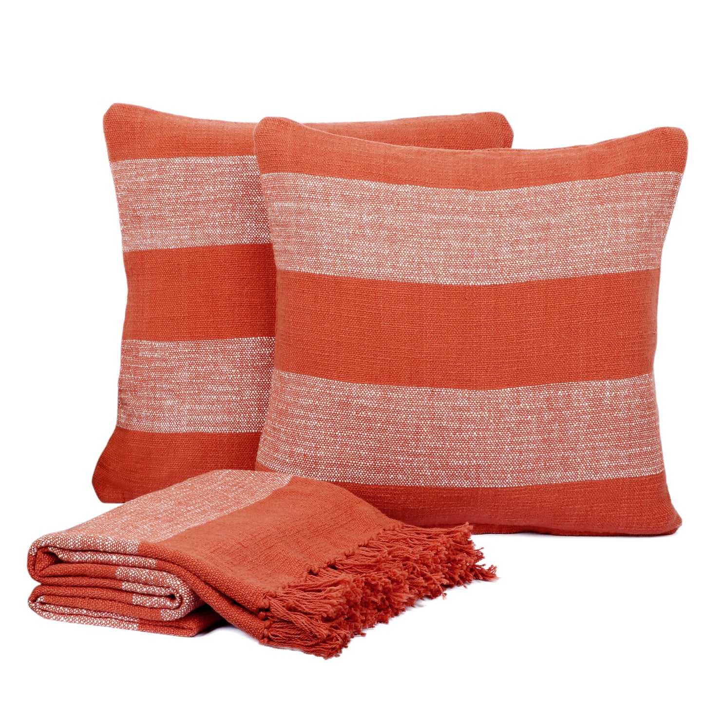 Combo Deal - Stripe design - Cotton throw blanket and pillow cases - TreeWool Bundle Deal#color_rust
