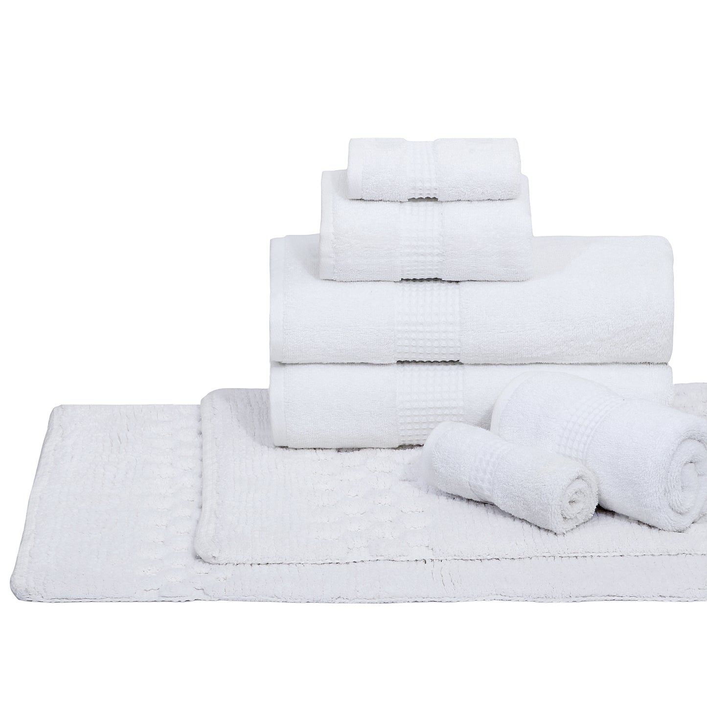 Combo Deal-Terry Towel 6 pc set and Honeycomb Bath rug 17x24/21x34 - TreeWool Bundle Deal#color_white