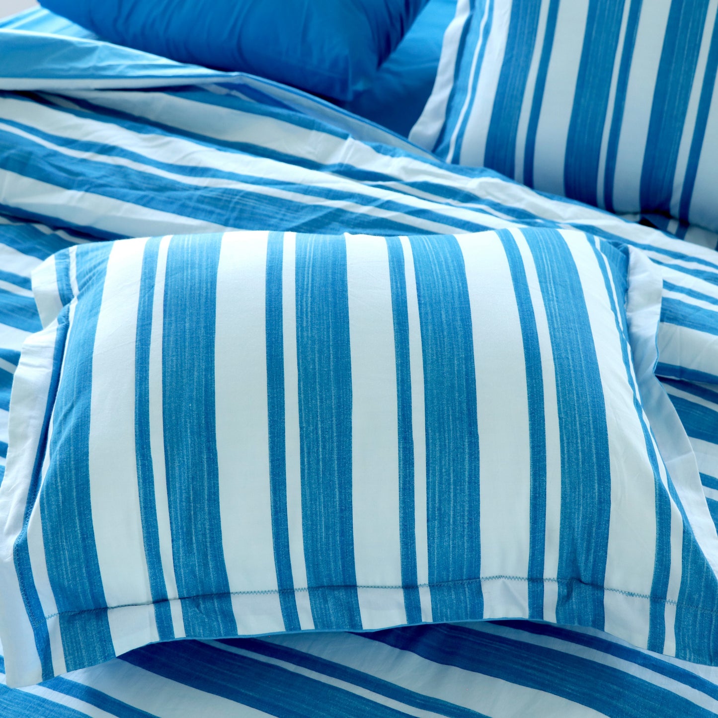 300 TC Percale Stripes Cotton Duvet Cover Set With Pillow Shams - TreeWool Duvet Cover#color_teal
