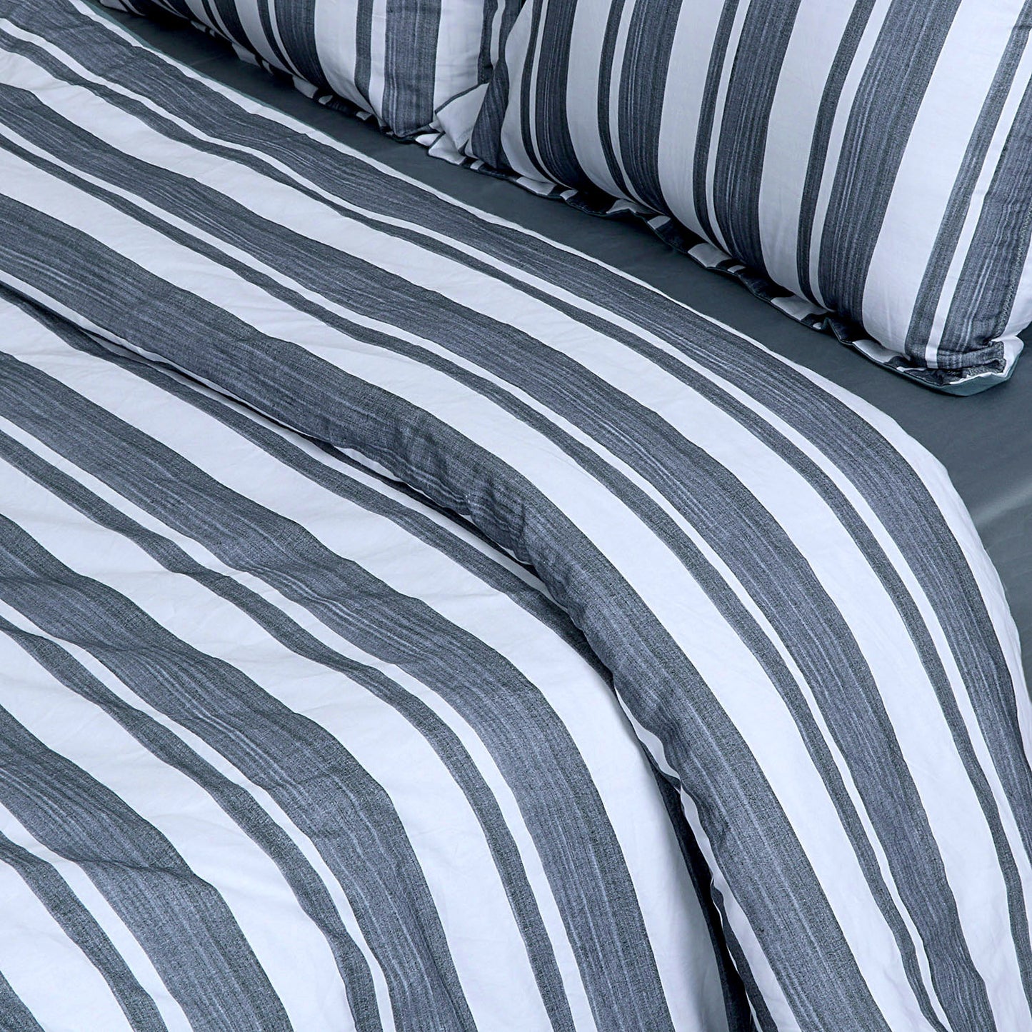 300 TC Percale Stripes Cotton Duvet Cover Set With Pillow Shams - TreeWool Duvet Cover#color_grey