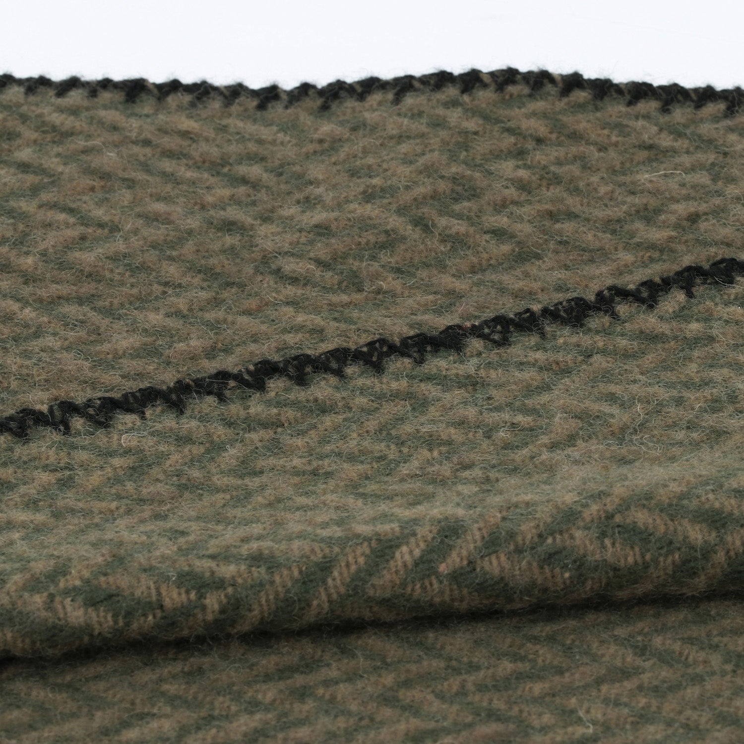 Merino Wool Scarf in Fine Chevron - TreeWool Scarf#color_dark-green-khakhi