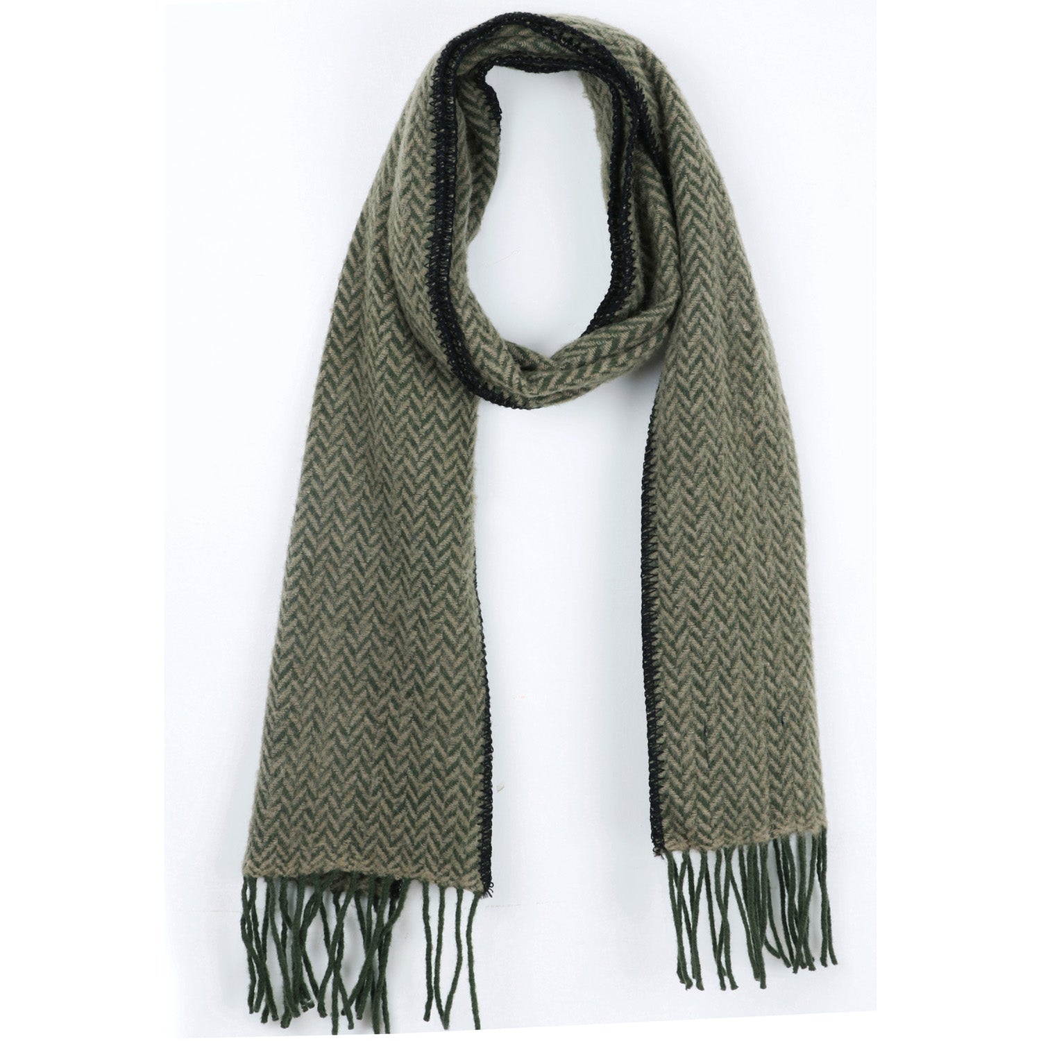 Merino Wool Scarf in Fine Chevron - TreeWool Scarf#color_olive-green-light-camel