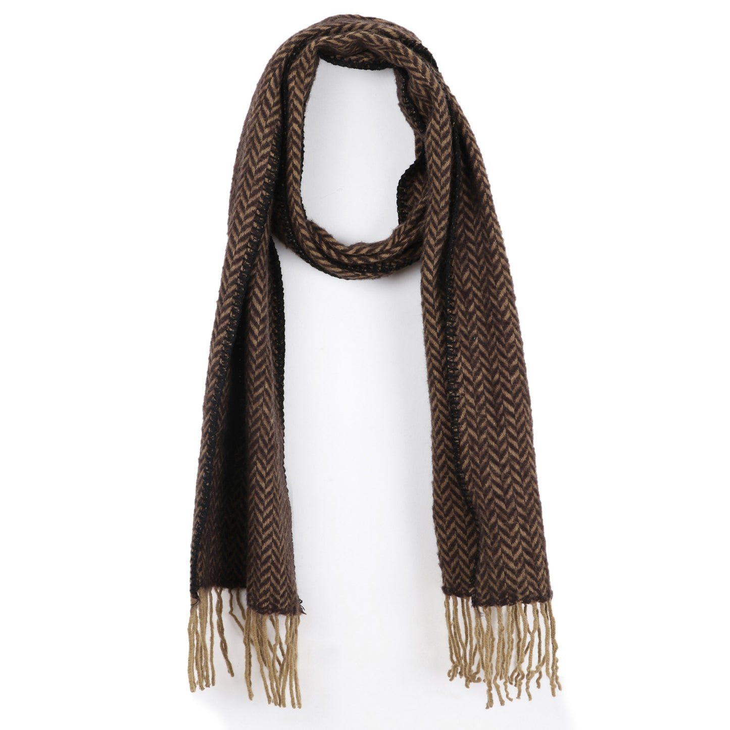 Merino Wool Scarf in Fine Chevron - TreeWool Scarf#color_camel-and-coffee