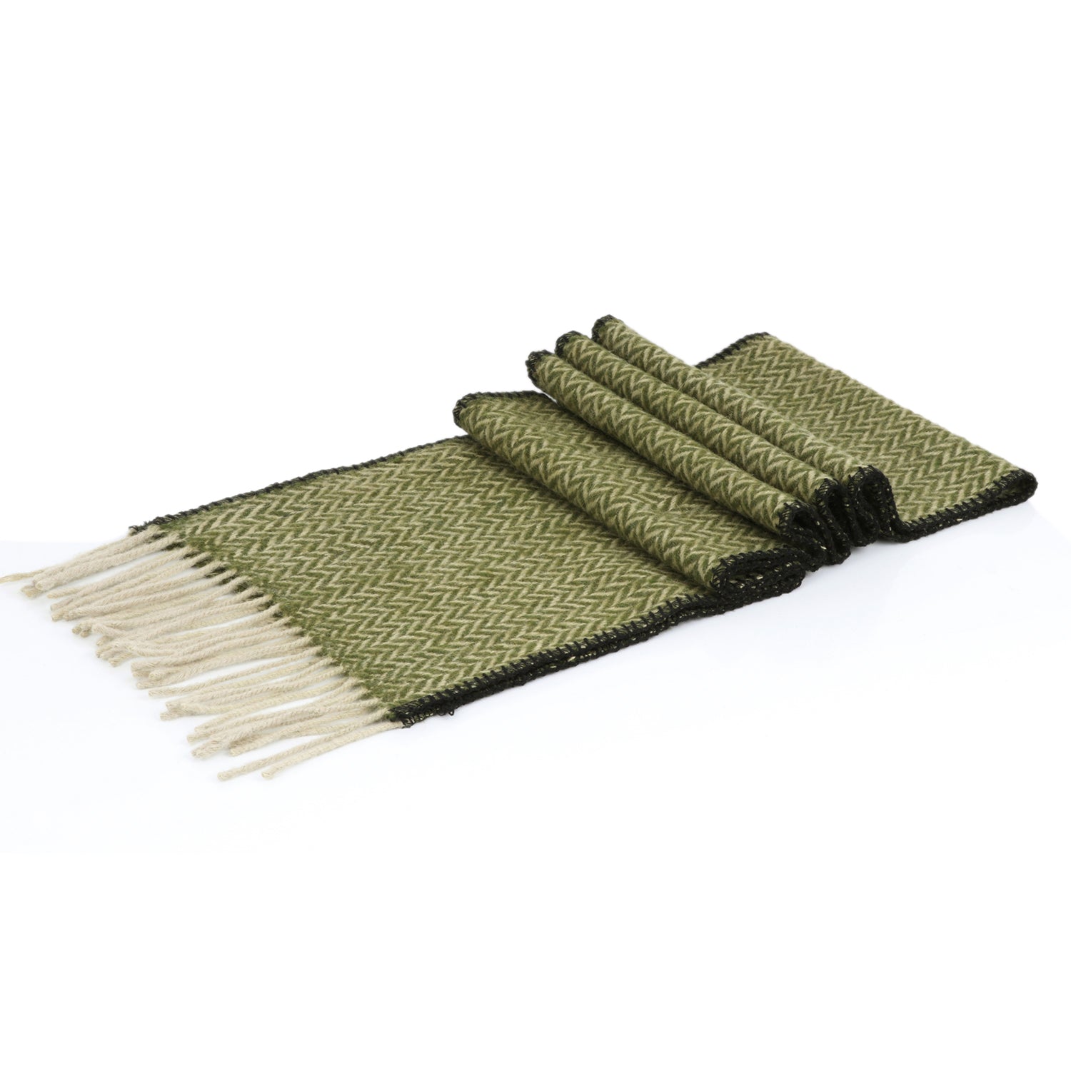 Merino Wool Scarf in Fine Chevron - TreeWool Scarf#color_white-light-green