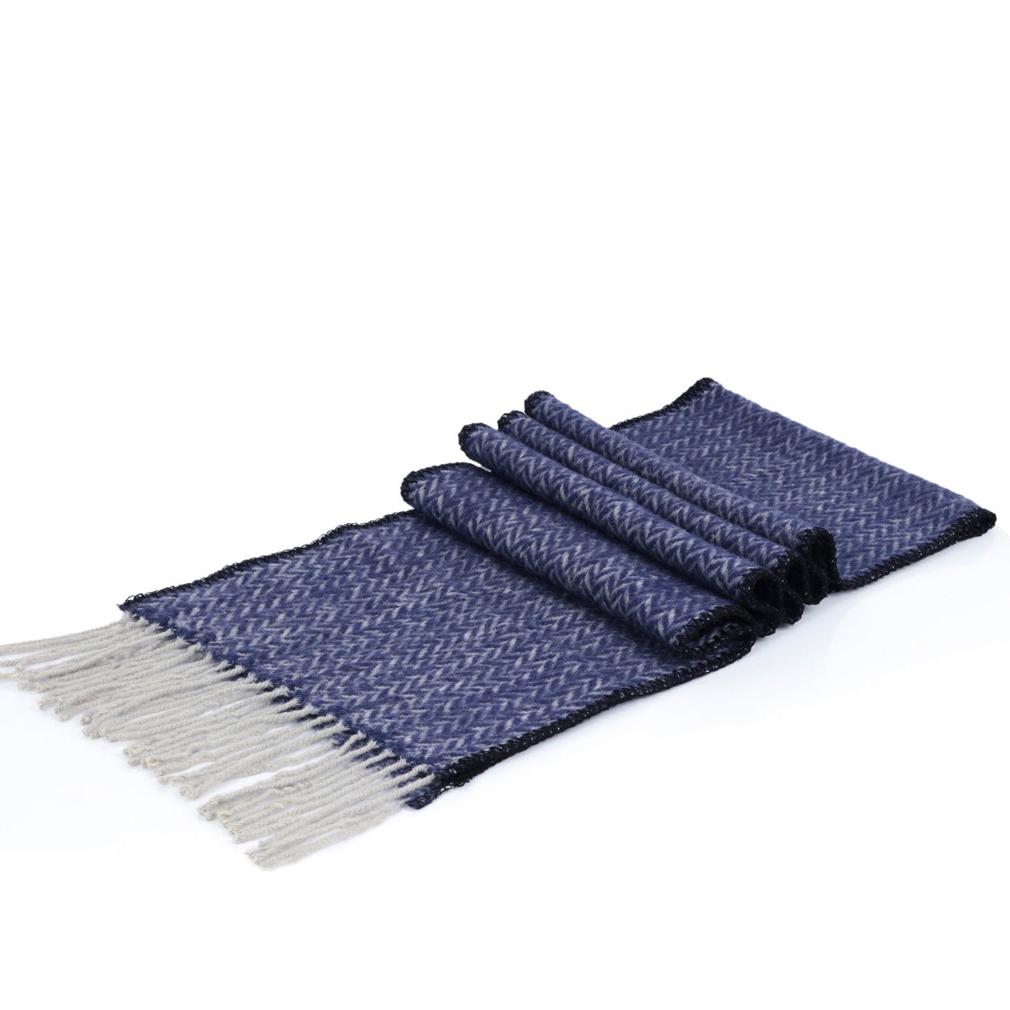 Merino Wool Scarf in Fine Chevron - TreeWool Scarf#color_white-royal-blue