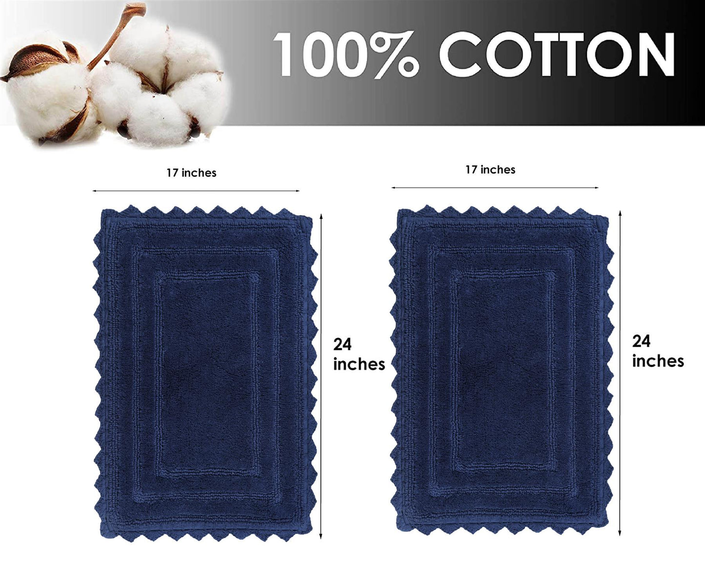 TreeWool - Bath Rug Reversible with Crochet Border (Set of 2)#color_rectangle-navy-blue