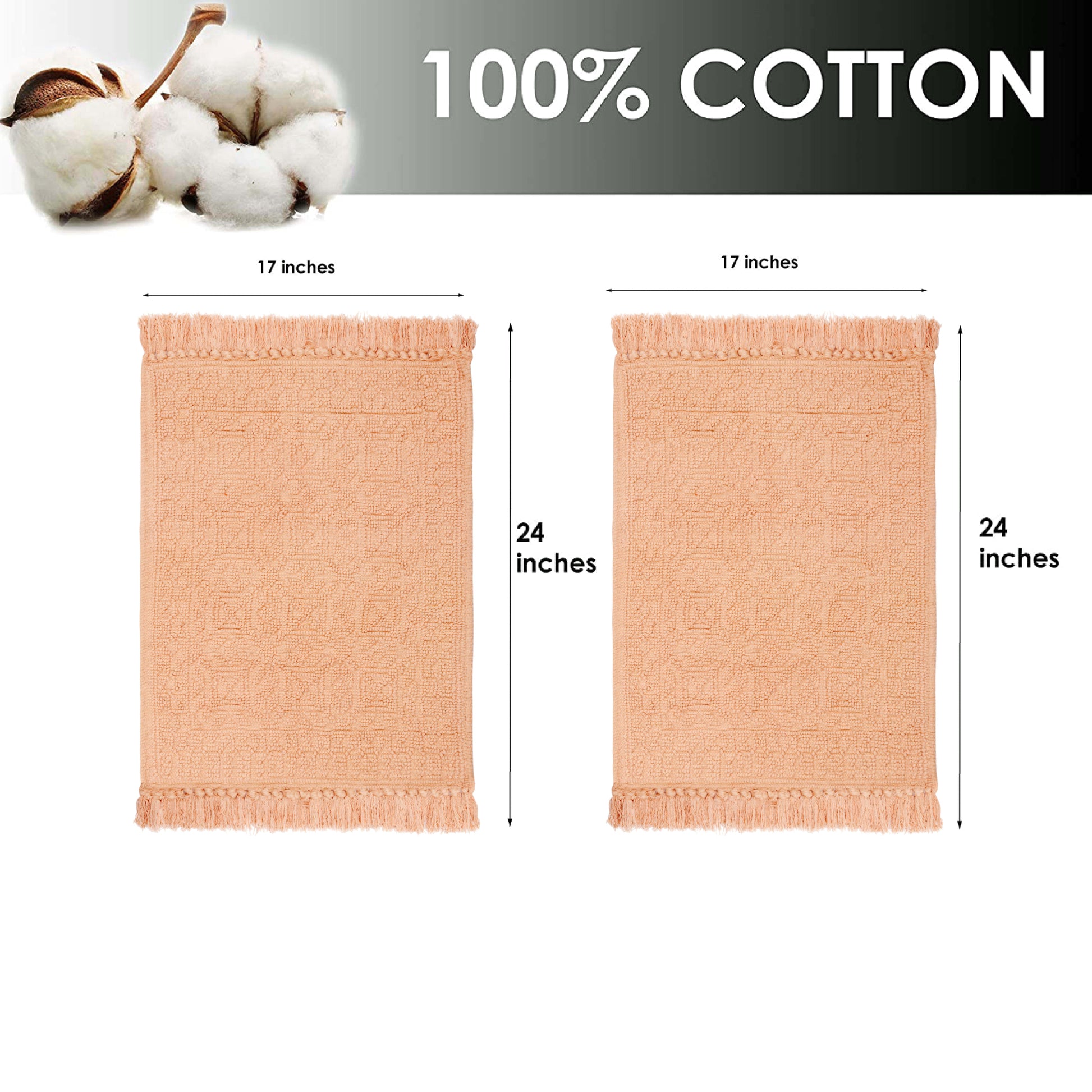 100% cotton hand woven water absorbent bathroom rugs (set of 2) - TreeWool Bathrugs#color_peach