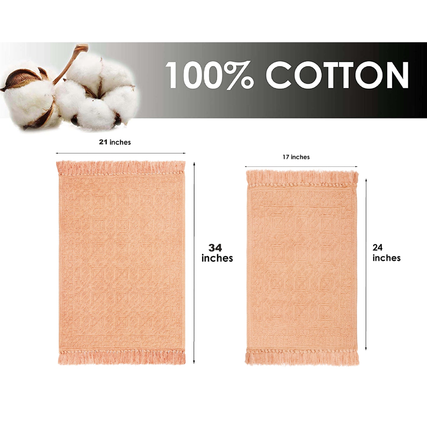 100% cotton hand woven water absorbent bathroom rugs (set of 2) - TreeWool Bathrugs#color_peach