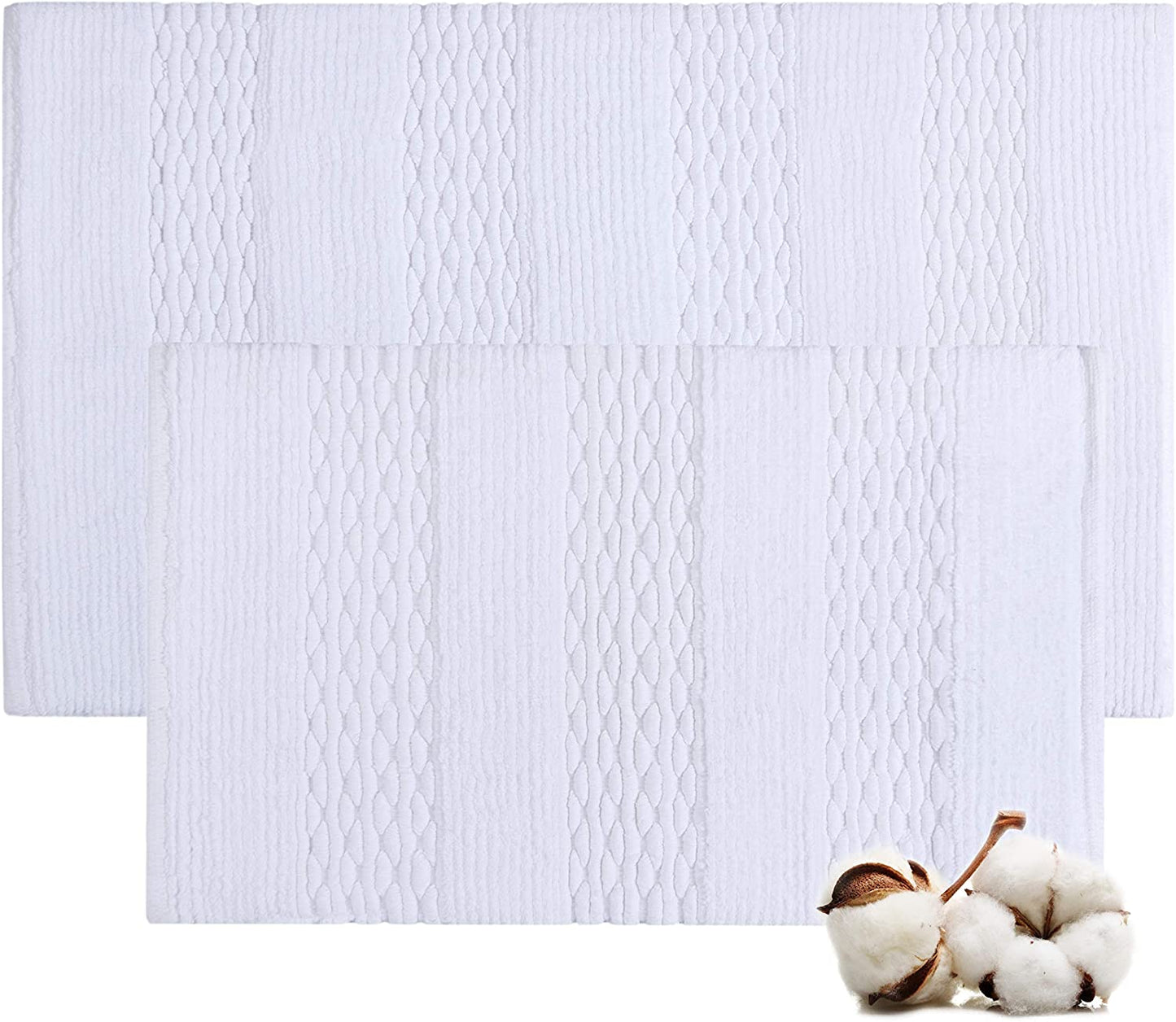 Cotton bath rugs water absorbent stripe design bathmat set of 2 - TreeWool Bathrugs#color_white